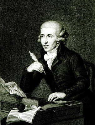 Joseph Haydn (1732-1809) c.1770 (oil on canvas) (b/w photo) a Ludwig Guttenbrunn