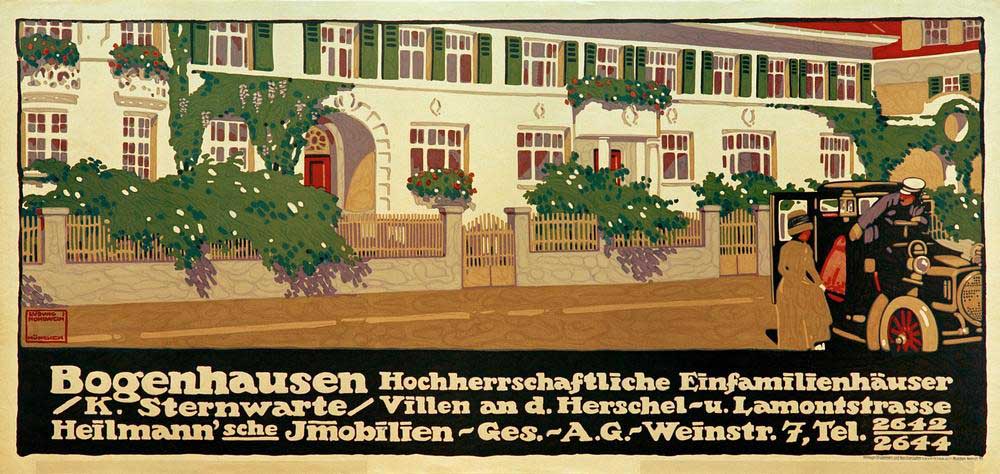 Bogenhausen / noble single family houses / K. observatory / villas at d. Herschel– u. Lamontstrasse  a Ludwig Hohlwein