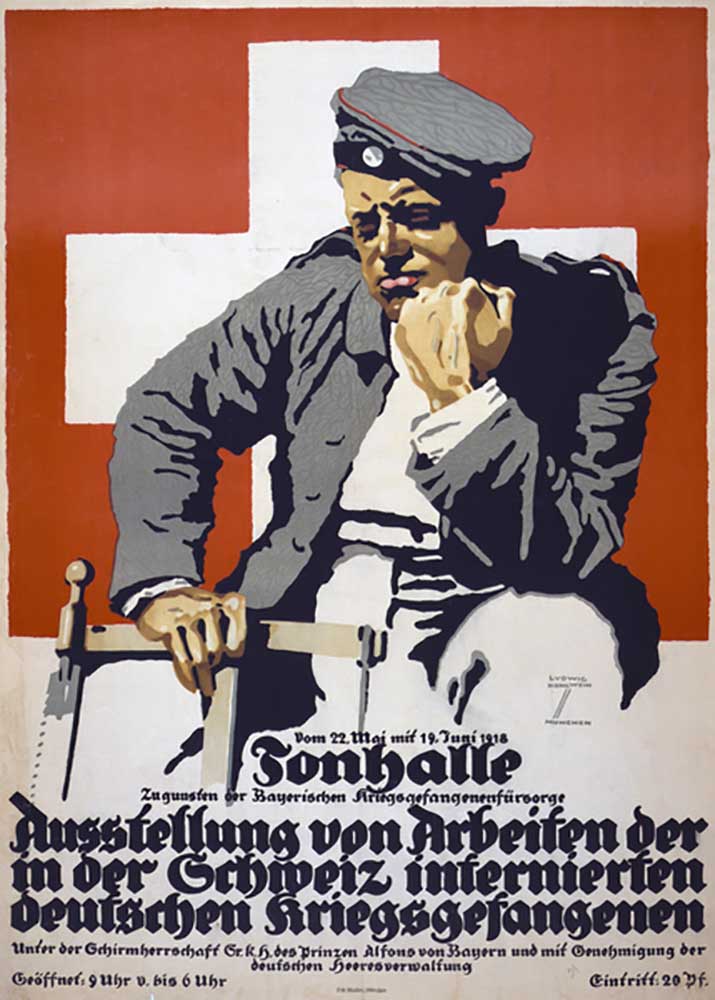Poster advertising an exhibition of works by German prisoners of war interned in Switzerland, 1918 a Ludwig Hohlwein