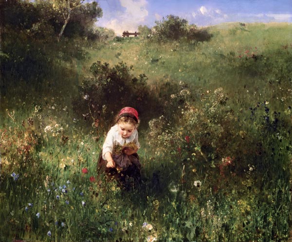 A Young Girl in a Field a Ludwig Knaus