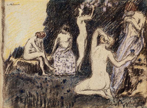 Dekorative Skizze mit fünf Frauen a Ludwig von Hofmann