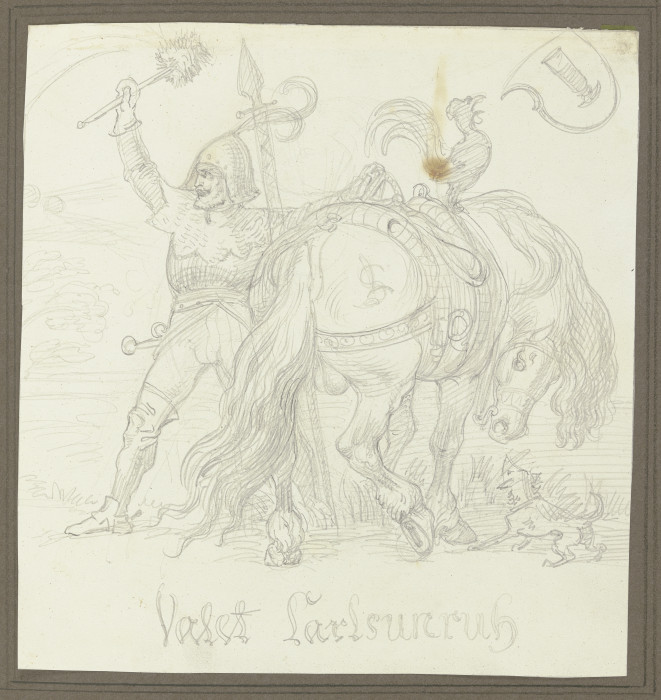 "Valet Karlsunruhe", Ritter mit seinem Pferd zurückweichend a Ludwig von Schwanthaler