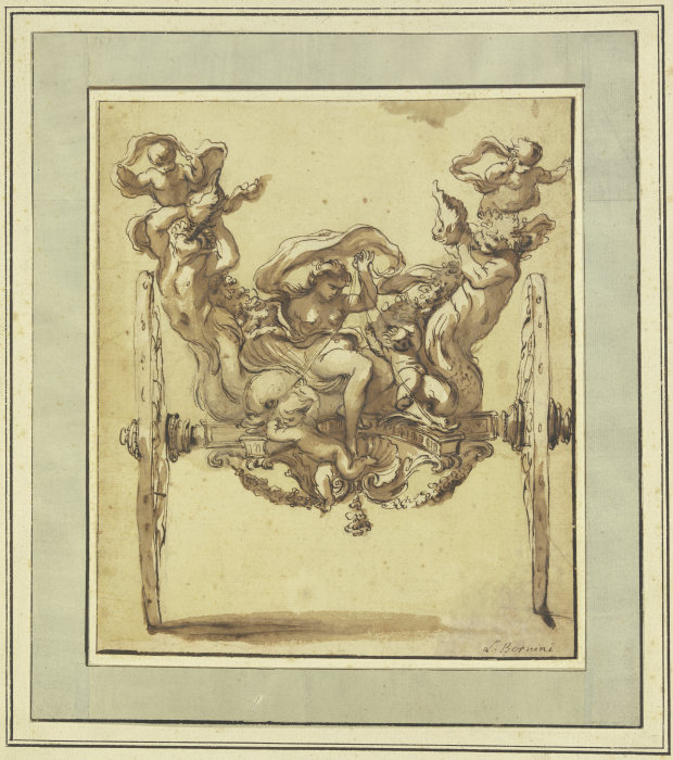 Ein Wagen auf zwei Rädern, mit Venus, Delphinen und Tritonen a Luigi Bernini