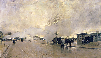 Morgendliche Pariser Straße mit Dampfwolken a Luigi Loir