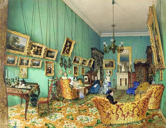 Interior of a living room, 1847 (watercolour and white colour on paper) a Luigi (Ludwig Osipovich) Premazzi