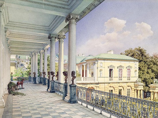 The Cameron Gallery at Tsarskoye Selo, 1859 (w/c & white colour on paper) a Luigi (Ludwig Osipovich) Premazzi