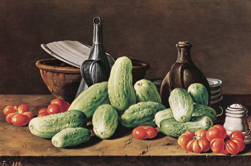 Still Life with Cucumbers and Tomatoes a Luis Melendez