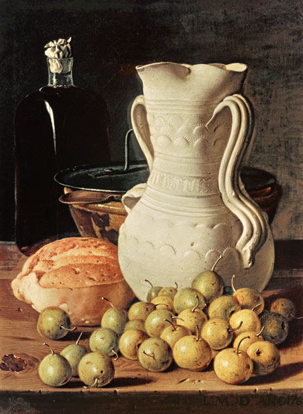Still Life with bread, greengages and pitcher a Luis Egidio Melendez