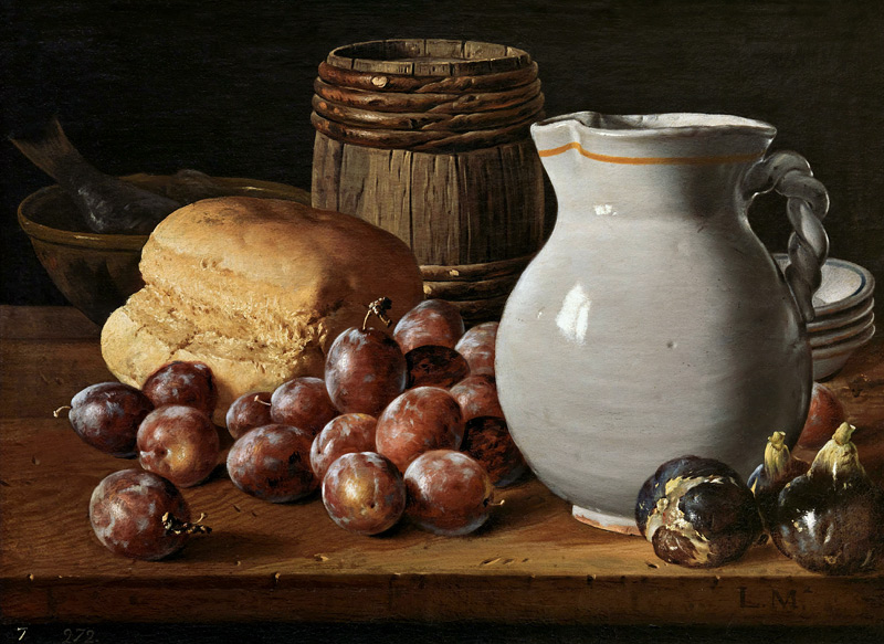 Still life with plums, figs, bread and jug a Luis Egidio Melendez