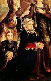 Praying woman and child. Detail from the right Tafelafel of the triptych Kalvarienberg a Maerten van Heemskerck