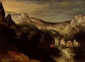 Mountain landscape. a Maerten van Valckenborch