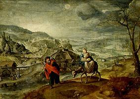 The flight to Egypt (with monthly sign fish/February) a Maerten van Valckenborch