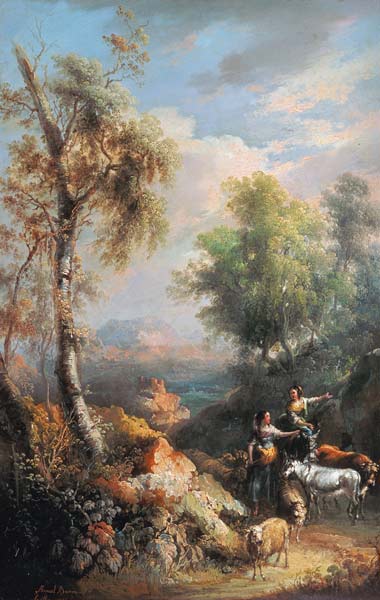 Goatherds in mountainous Spanish landscape a Manuel Barron y Carrillo