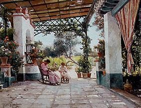 Mother and child when sewing in the Patio a Mexican house. a Manuel Garcia y Rodriguez
