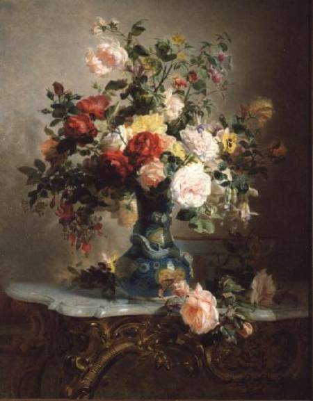 Vase of Roses and Other Flowers a Marc-Laurent Bruyas