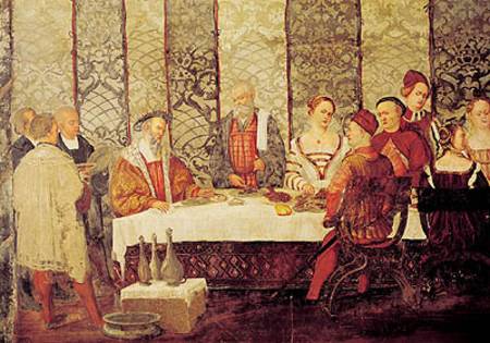 Banquet Given by Bartolomeo Colleoni (1400-75) for Christian I (1426-81) of Denmark  (detail) a Marcello Fogolino