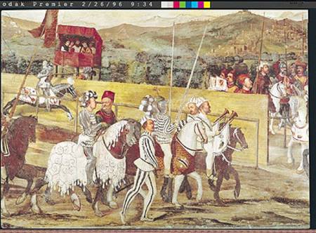 Tournament in Honour of Christian I (1426-81) of Denmark at Castello di Malpaga, detail from the rig a Marcello Fogolino