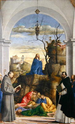 Agony in the Garden with SS. Dominico, Mark, Louis of Toulouse and Francis of Assisi, 1510 (oil on c a Marco Basaiti