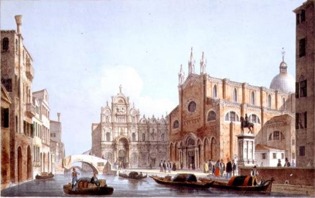 The Church of SS. Giovanni and Paolo and S. Marco, Venice, engraved by Brizeghel (litho) a Marco Moro