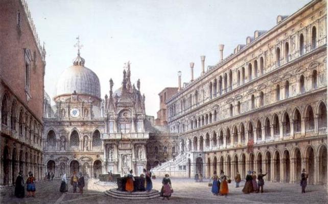 The Courtyard of Palazzo Ducale, Venice, engraved by Brizeghel (litho) a Marco Moro