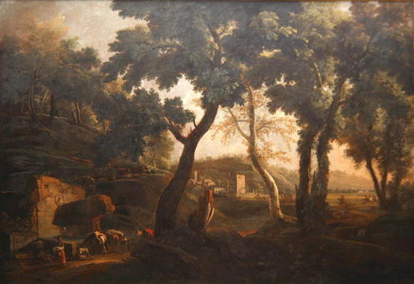 Landscape with Horses at the Trough, c.1715 (oil on canvas) a Marco Ricci