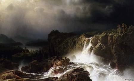 Rocky Landscape with Waterfall in Smaland a Marcus Larson