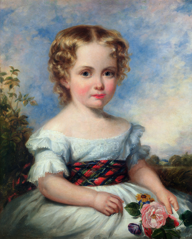 Portrait of a Young Girl with a Tartan Sash a Margaret Sarah Carpenter