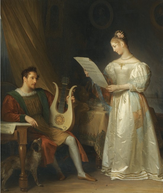 Interior with a Man holding a Lyre and a Woman with a Music Score a Marguerite Gérard