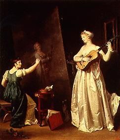 Painter when painting a portrait of a lute player a Marguerite Gérard