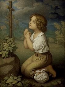 Praying boy at the wayside cross. a Marie Ellenrieder