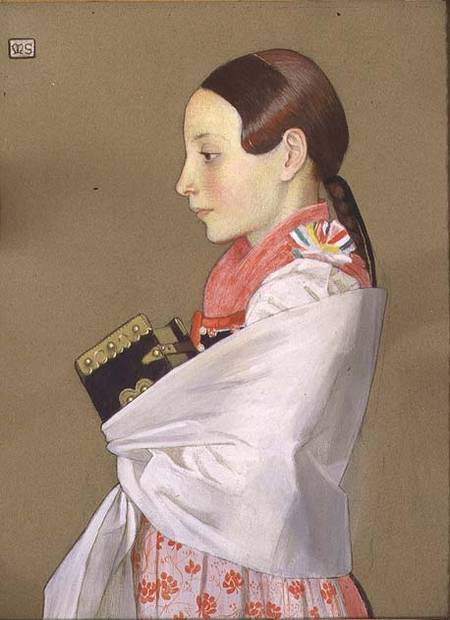 Young Girl of Menguszfalva going to Church a Marianne Stokes