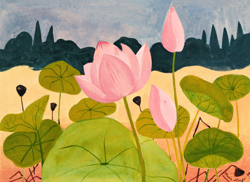 Lotus in the Garrigue, 1984 (gouache on paper)  a Marie  Hugo