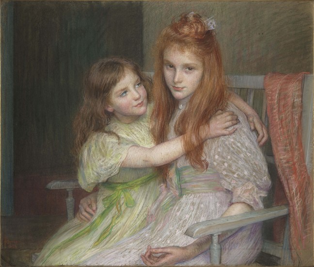 Two girls sitting on a bench a Marie-Louise Breslau