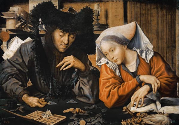 The coin changer and his wife. a Marinus Claeszon van Reymerswaele