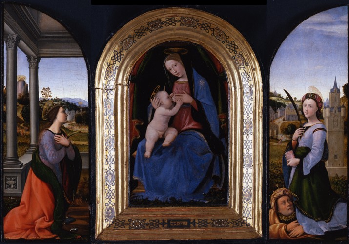 Enthroned Maria lactans with Saints Catherine of Alexandria and Barbara and her father Dioscurus a Mariotto di Bigio Albertinelli