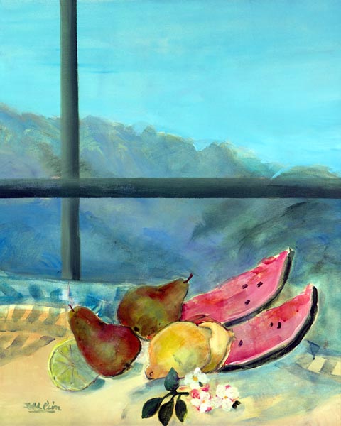 Still Life with Watermelon (oil & acrylic on canvas)  a Marisa  Leon
