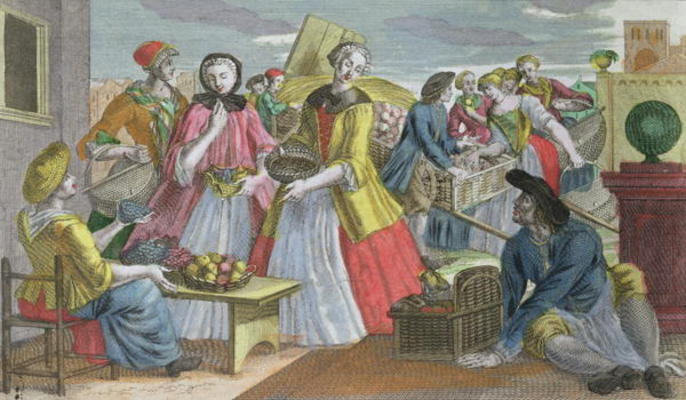 The Fruit Market (coloured engraving) a Martin Engelbrecht