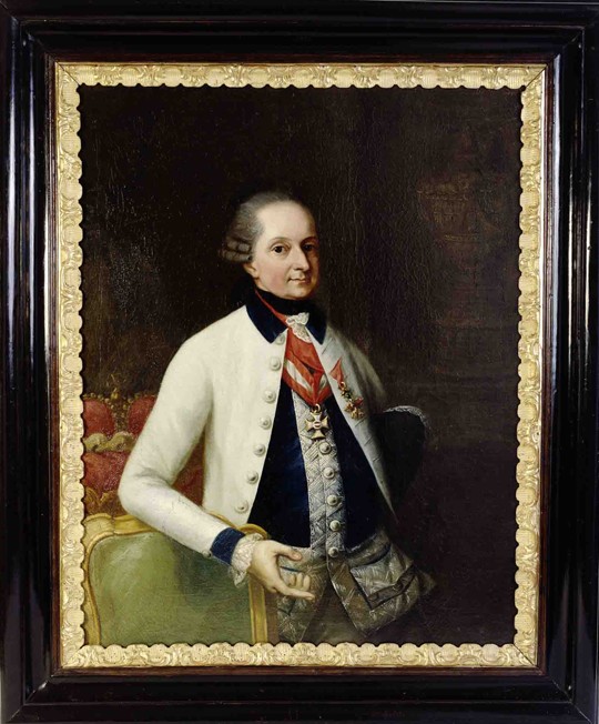 Nikolaus I, Prince Esterházy (1714-1790) in the uniform of his Hungarian Infantry Regiment No. 33 a Martin Knoller