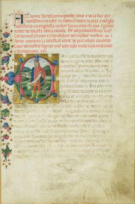 Historiated initial 'C' depicting The Prophet Daniel in a Landscape, c.1471 (vellum) a Martino di Giorgio da Modena