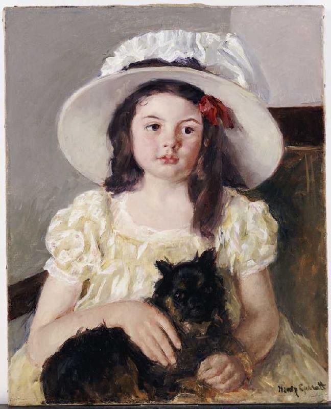 Françoise mit einem kleinen schwarzen Hund a Mary Cassatt
