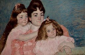 Madam A. F. Aude with her two daughters a Mary Cassatt