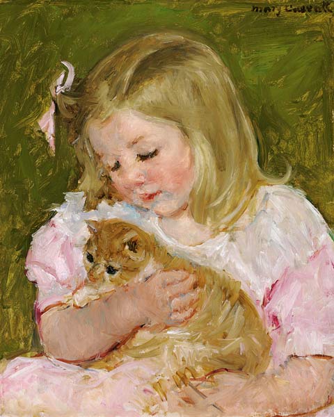 Sara, eine Katze haltend a Mary Cassatt