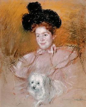 Woman holding a dog a Mary Cassatt