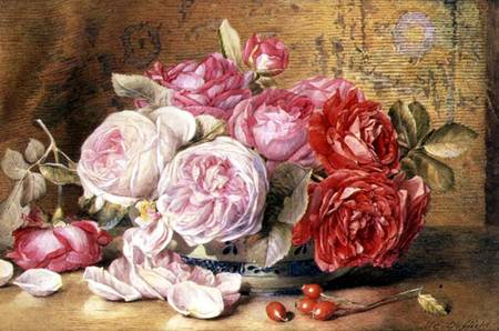 Pink and Red Roses in a Bowl a Mary Elizabeth Duffield