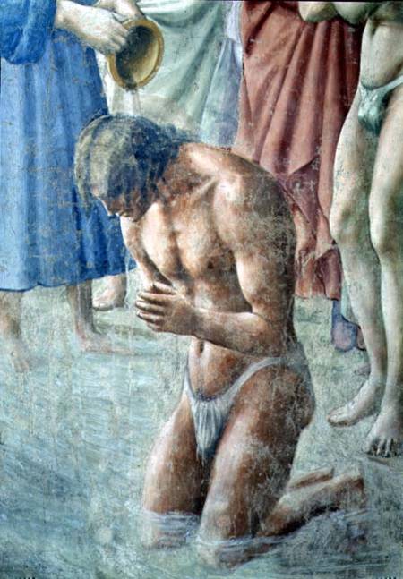 St. Peter Baptising the Neophytes (Detail of the neophyte) a Masaccio