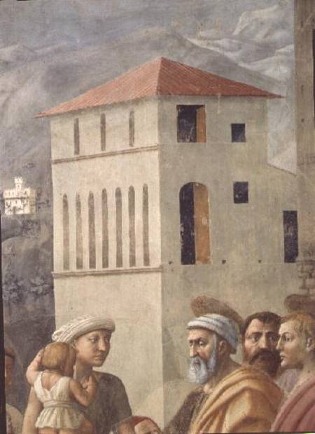 St. Peter Distributing the Common Goods of the Church, and the Death of Ananias, (Detail of the back a Masaccio