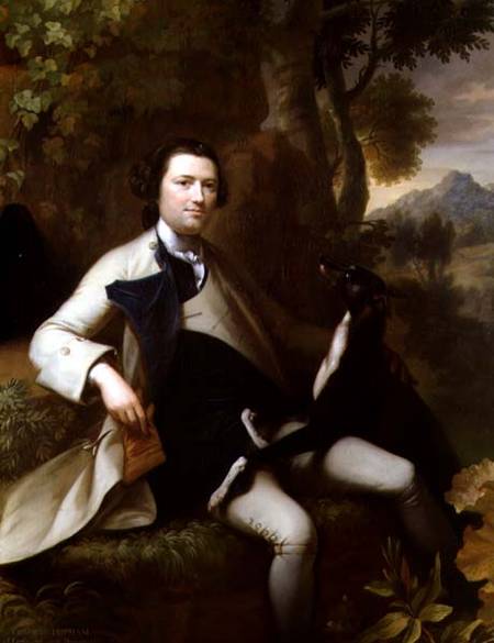 Francis Popham (d.1780) seated in a Wooded Landscape with his Greyhound a Mason Chamberlain