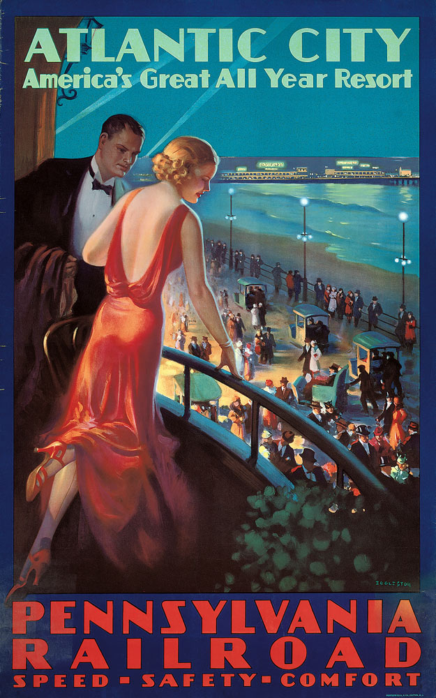 Poster advertising travel to Atlantic City by Pennsylvania Railroad a Mason Edward Eggleston