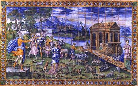 Tile depicting the Story of Noah: Embarking in the Ark a Masseot Abaquesne