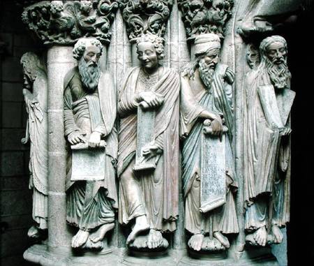 Detail of the Portico de la Gloria with the Old Testament prophets a Master Mateo